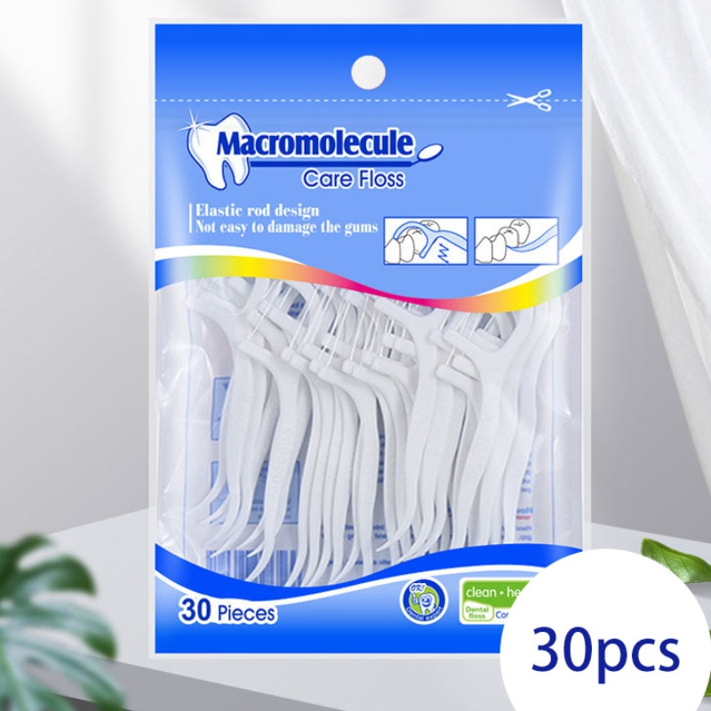 30 plockar högkvalitativ makromolekule polyetenfiber Stock Partihandel OEM Privat etikettpåse Dental Floss Pick