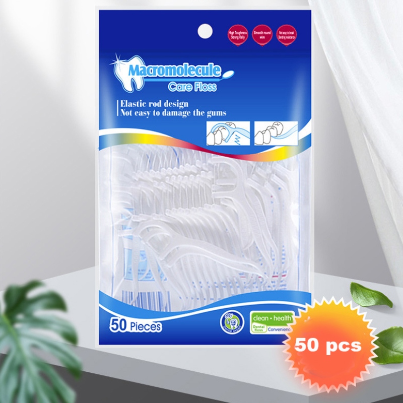 Effektiv rengöring Privat etikett Högkvalitativ 50 st Dental Floss Pick OEM Bag Packing Dental Floss